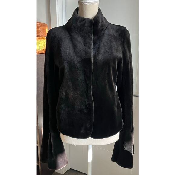 Genuine Black Sheared Mink Real Fur Luxury Coat Jacket Bell Sleeve Authentic 6 - Picture 2 of 16